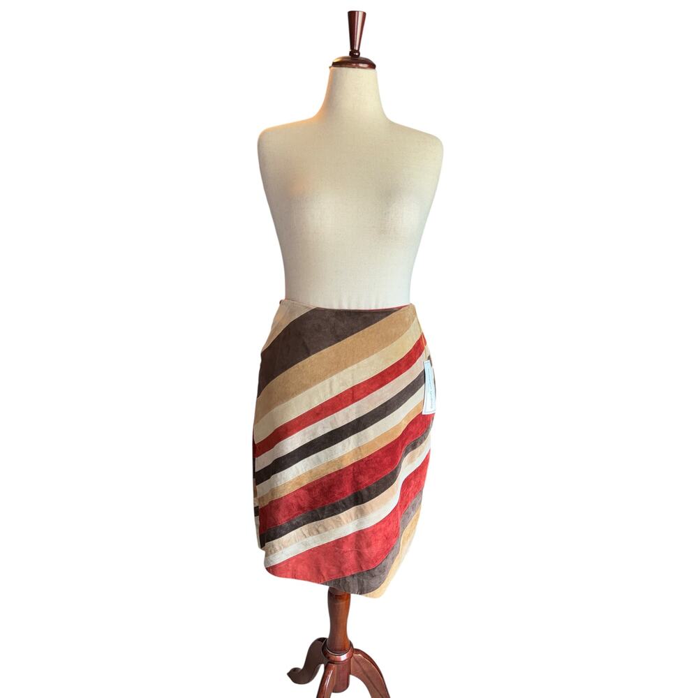 Vintage Margaret Godfrey Genuine Suede Stripe Skirt | Patchwork | 12P | NWT